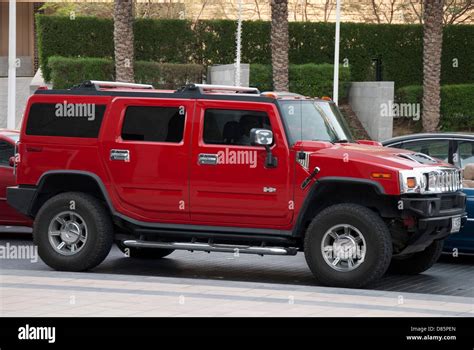 Bright Red Hummer H2 Luxury Sports Utility Vehicle Stock Photo Alamy