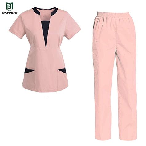 new design pink polyester short sleeves medical clothes uniforms