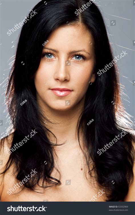 Young Beautiful Black Hair Blue Eyes Stock Photo 53332969 Shutterstock