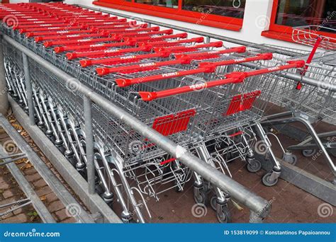 Shopping Trolleys Of A Discount Supermarket Editorial Stock Image