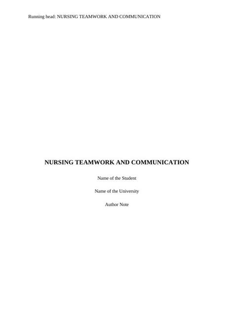 Nursing Teamwork And Communication Desklib