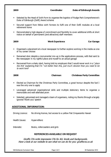 School Leaver Cv Template Pdf - PDF Template