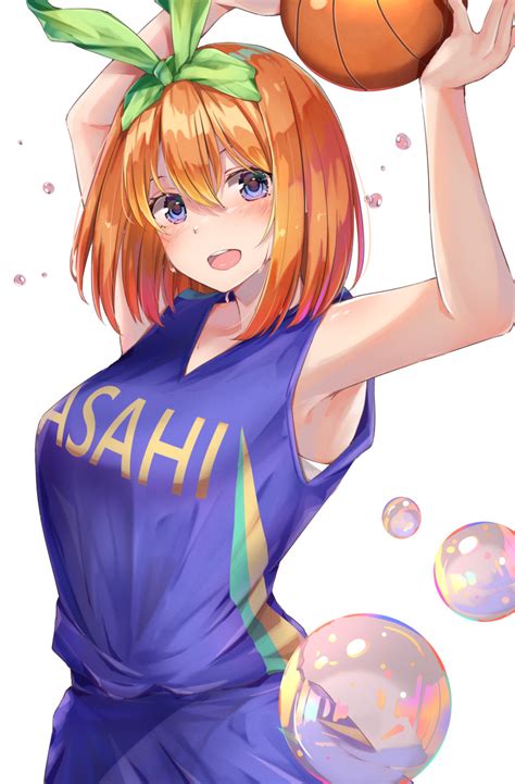 safebooru 1girl absurdres armpits arms up bangs bare arms bare shoulders basketball blue eyes