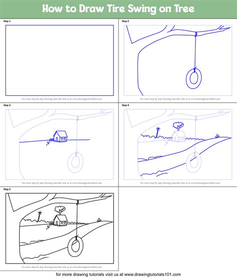 How to Draw Tire Swing on Tree (Other Places) Step by Step