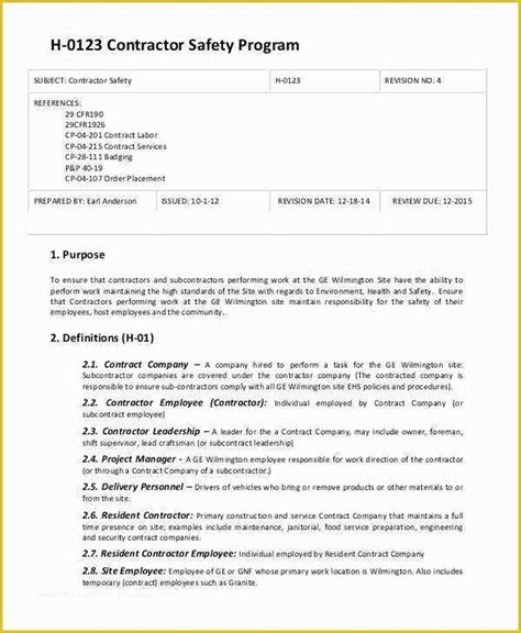 Safety Program Sample The Document Template Riset