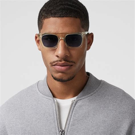 Icon Stripe Detail Rectangular Frame Sunglasses In Pale Yellow Men Burberry United States