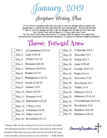 Scripture Writing Plan For January 2019 Sincerely Sapphire Scripture
