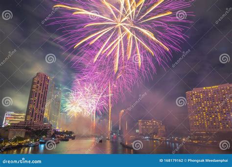 Landscape Photo Of Firework For New Year 2020 Celebration On Chao