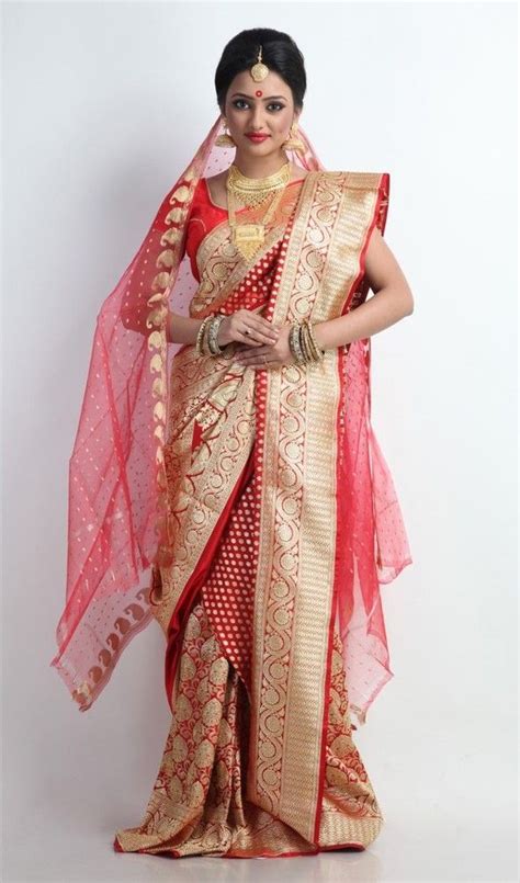 Beautiful Red And Gold Banarasi Silk Saree Bengali Saree Saree Draping Styles Indian Bridal