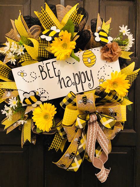 Bee Happy Wreath Bumblebee Wreath Bee Wreath Bee Door Etsy In 2020