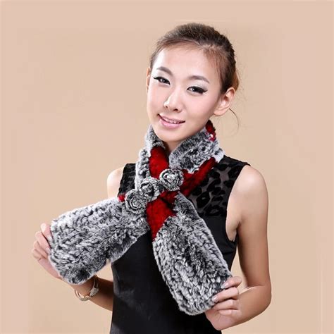 2018 Real Fur Women Scarf Winter Knit Floral Design Scarves Russian Female Fashion Genuine