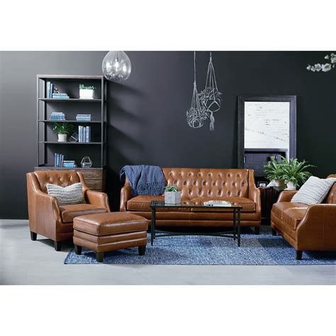 Magnolia Home By Joanna Gaines Gentry Leather Sofa With Deeply Pulled
