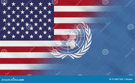 Usa And United Nations Crumpled Fabric Flag Intro Editorial Image