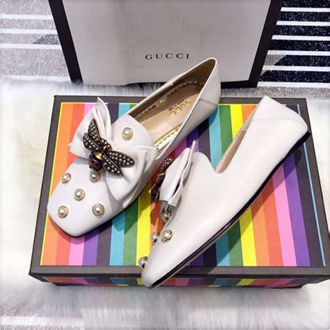 Gucci Women Leather Ballet Flat With Bow White Lulux