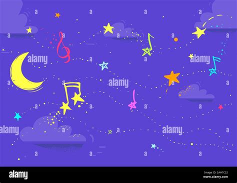 Illustration Of Dancing Stars Shaped As Music Notes In The Skies Stock