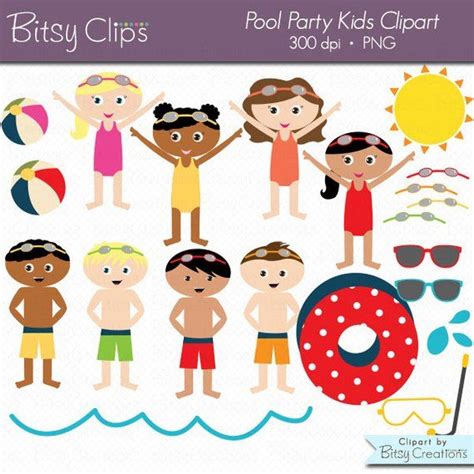 Pool Party Kids Digital Art Set Clipart Commercial Use Clip Etsy