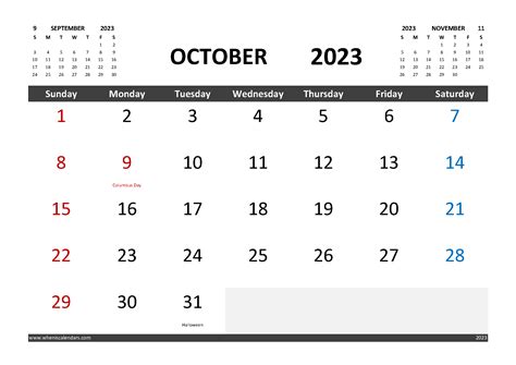 Free October 2023 Calendar Template With Holidays