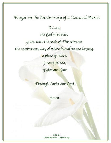 Prayer On The Anniversary Of A Deceased Person Free Pdf Catholic