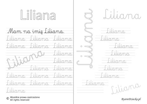 Karty Pracy Z Imionami Nauka Pisania Imion Dla Dzieci Liliana