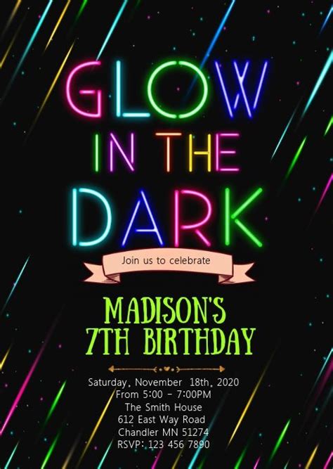 Glow Birthday Party Invitation Neon Party Invitations