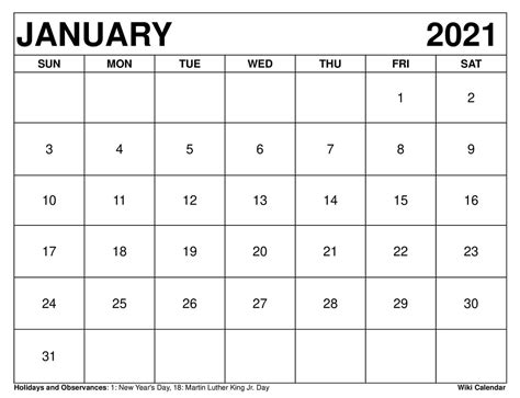 Printable Calendar Of January 2021 Free Letter Templates