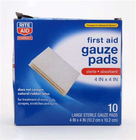 Rite Aid ~ First Aid Gauze Pads ~ 10 Count Large Sterile Pads ~ 4in X
