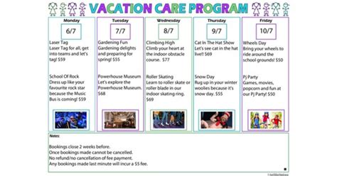 Vacation Care Program Template - Aussie Childcare Network