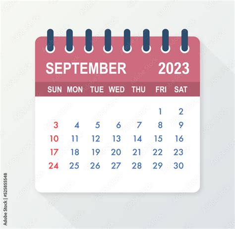 September 2023 Calendar Leaf Calendar 2023 In Flat Style Vector