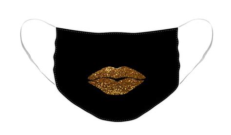 Gold Sparkle Kissing Lips Fashion Art Face Mask For Sale By Tina Lavoie