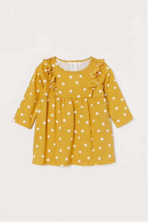 Ruffle Trimmed Jersey Dress Mustard Yellowdotted Kids Handm Us