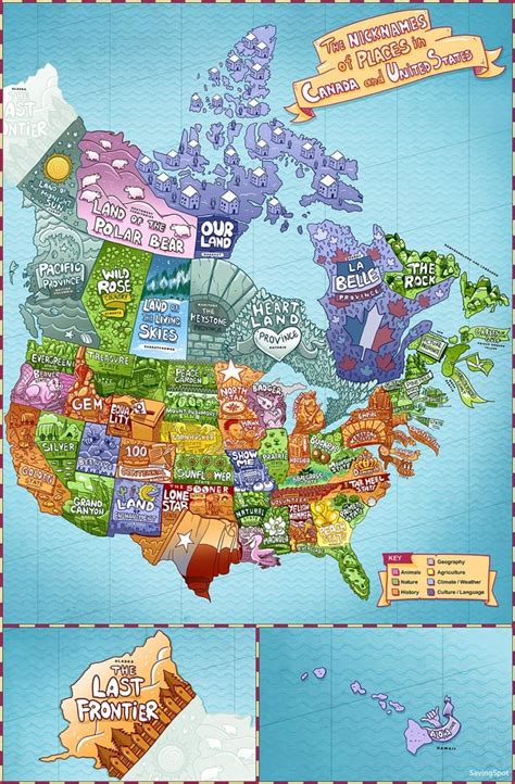 Map Of Nicknames For States And Provinces In Usa And Canada Cbarbara
