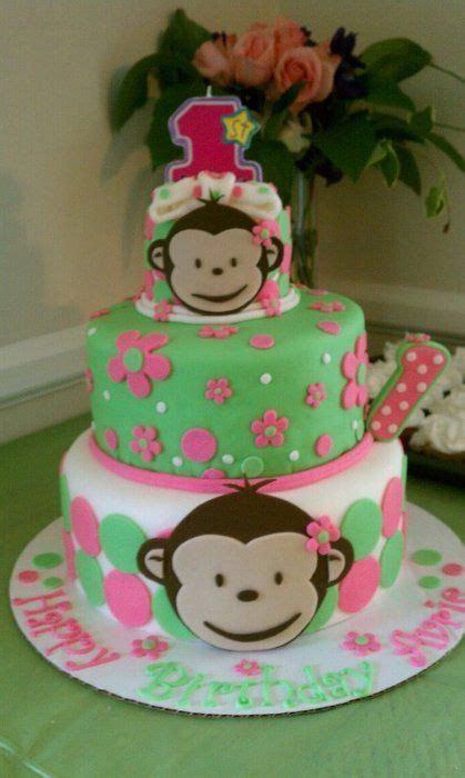 Pink Mod Monkey 1st Birthday Cakes Monkey Cake Childrens Birthday Cakes