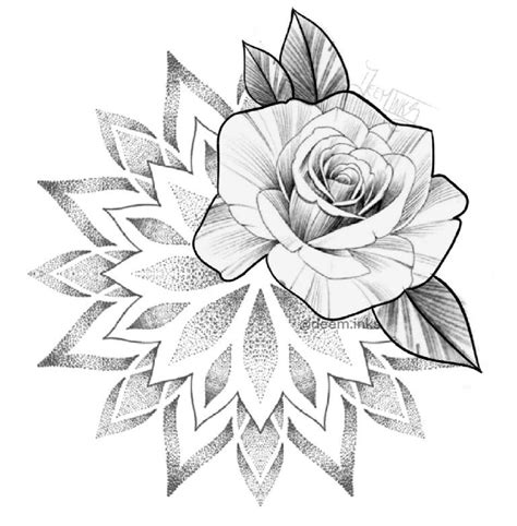 Tattoo Design Sketch Mandala Rose Flower Ornamental Dotwork By Deem