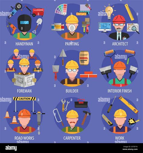 Worker Decorative Icons Set With Handyman Architect And Builder Avatars