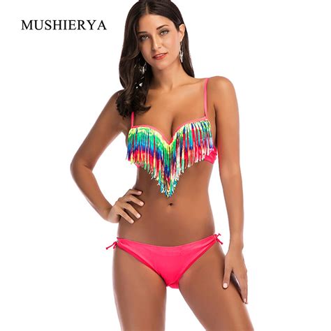 Hot Sexy Bikini Band Hawaii Style Womengirl Swimwear Coloured Tassel Tassels Beach Bikinis Wear