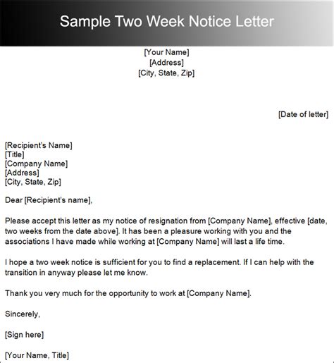 Simple resignation notice letter template 40+ Two Weeks Notice Letter Templates Free PDF Formats
