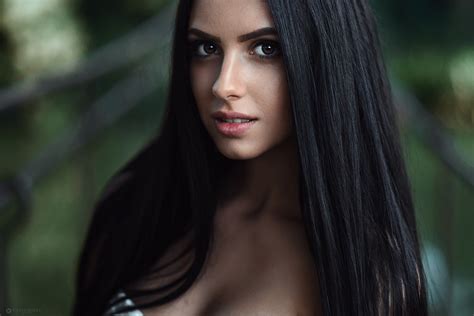 Women Face Darina Maks Kuzin Model Long Hair Women Outdoors Portrait Black Hair Closeup