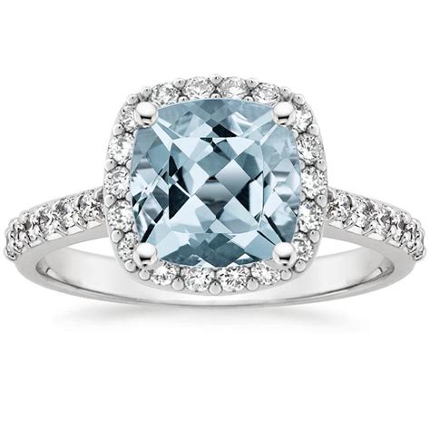 18k White Gold Aquamarine Fancy Halo Diamond Ring With Side Stones 13