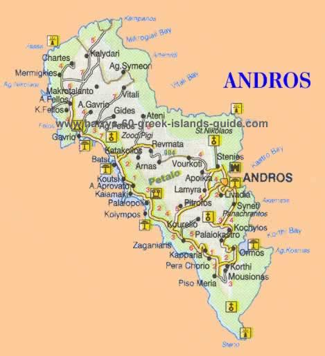 Map Greek Island Of Andros Cyclades