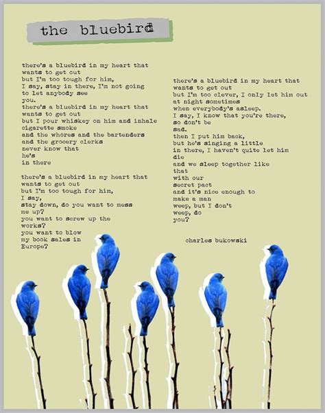Charles Bukowski Poster The Bluebird Poem Collage Poster Of Illus