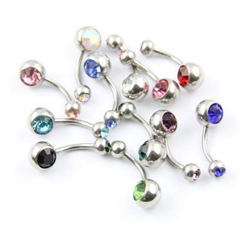 Lot Of 12 Double Jeweled Cz Crystal Gem Belly Button Navel Rings 316l