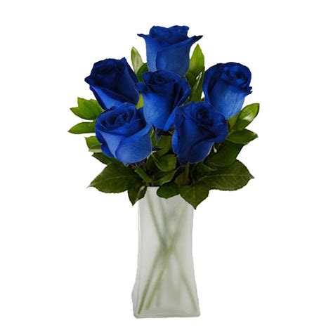 The Ultimate Bouquet Gorgeous Blue Rose Bouquet In Clear Vase 6 Stem