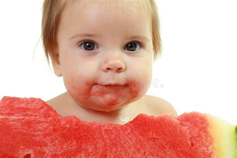 Cute Little Girl Eat Watermelon Slice Stock Image Image Of Picnic