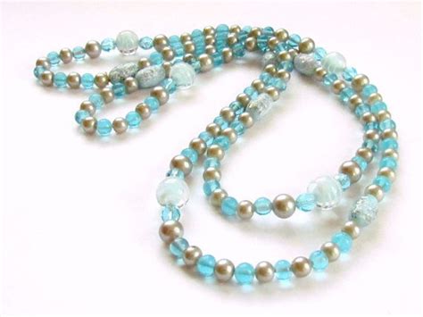 Blue And Silver Art Glass Bead Necklace Glass Bead Necklace Beaded