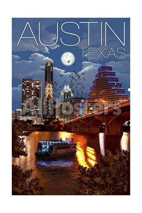 Austin Texas Skyline At Night Landscapes Art Print 41 X 61 Cm