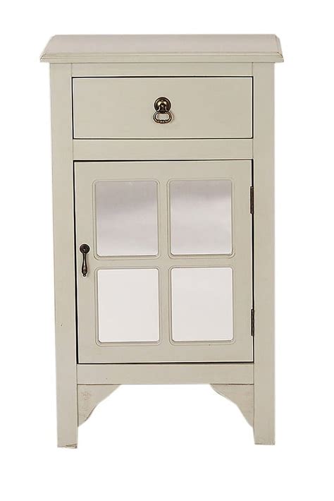 30 Light Sage Wood Mirrored Glass Accent Cabinet With A Drawer And A