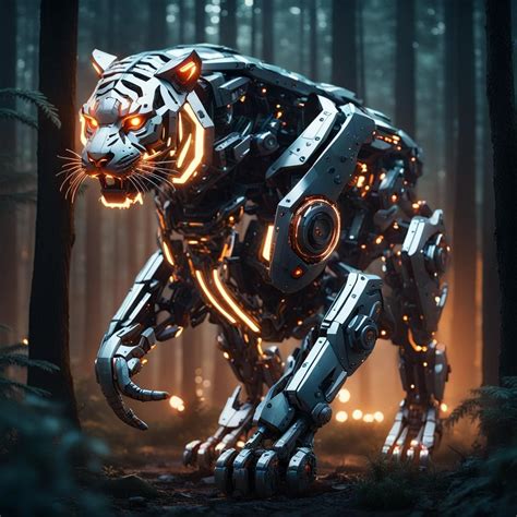 Cyborg Tiger In The Forest At Night Ai Generated Artwork Nightcafe