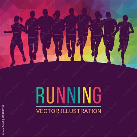 Running Marathon People Run Colorful Poster Vector Illustration