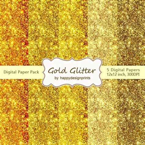 Gold Glitter Texture Digital Paper Pack Of 5 By Happydesignprints