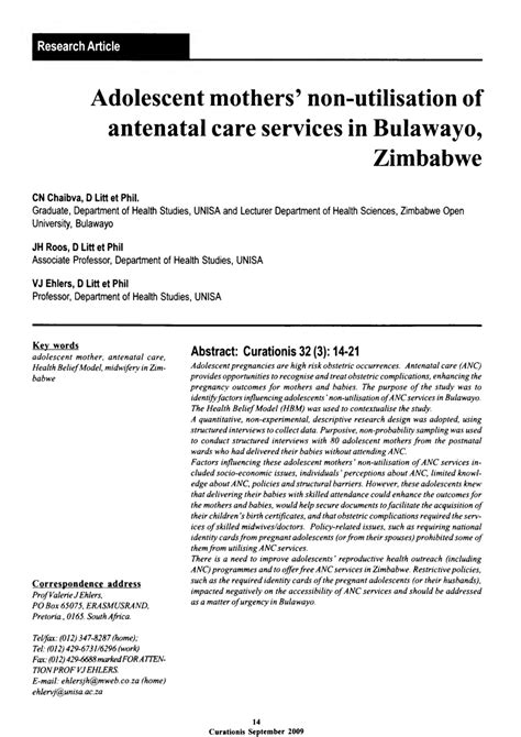 Maybe you would like to learn more about one of these? Adolescent mothers' non-utilisation of antenatal care services in Bulawayo, Zimbabwe (PDF ...